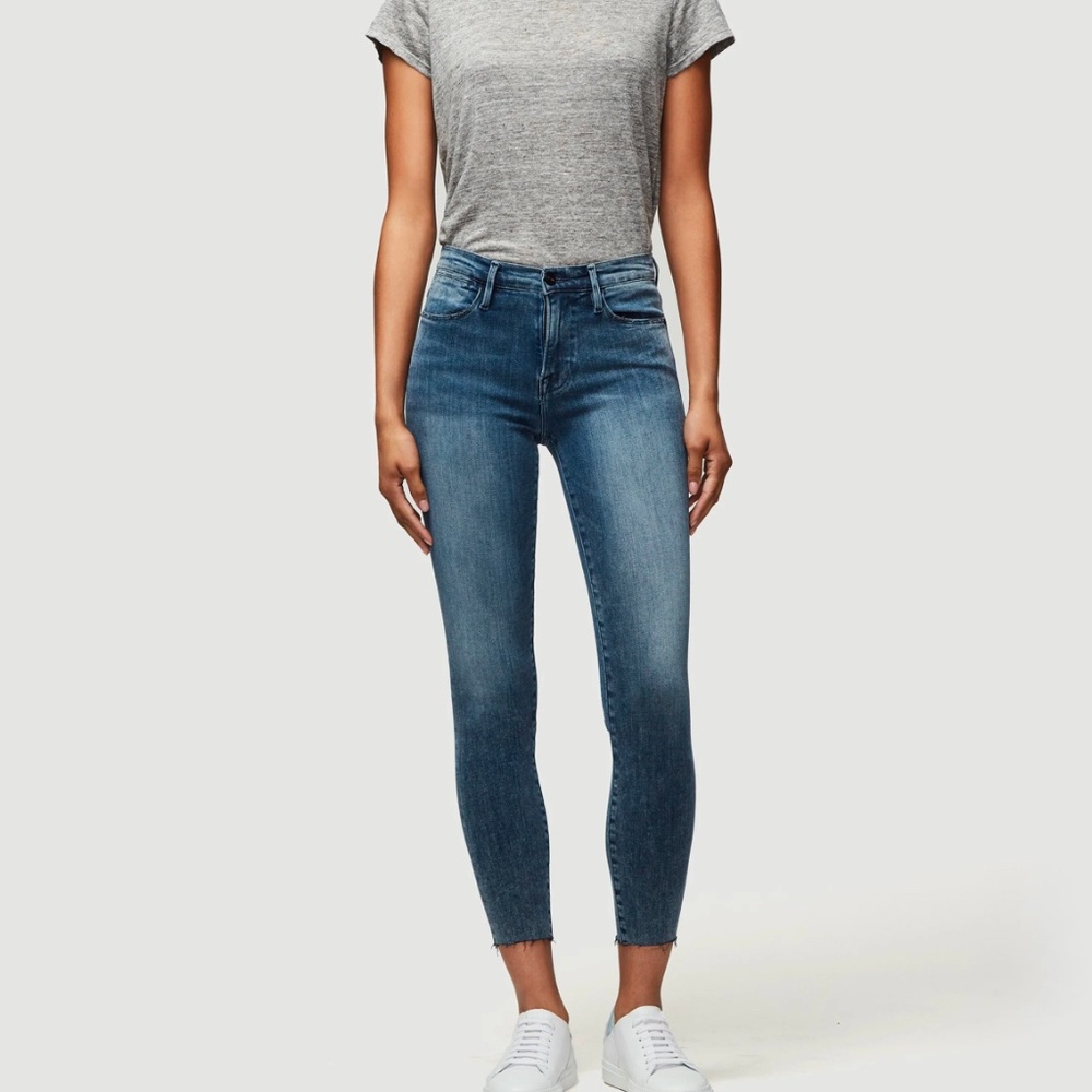 FRAME Le High Skinny Raw Edge Jeans in Beat Sz 29
